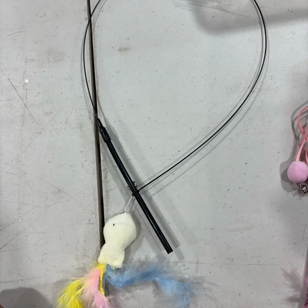 Pink Cat Teaser Wand with Pom Poms